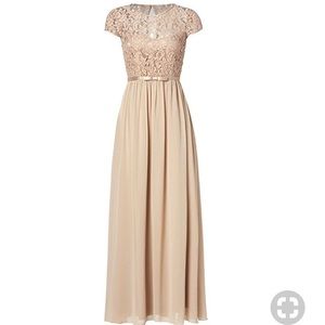 SSYIZ Floral Lace Cap Sleeve Long Chiffon Dress